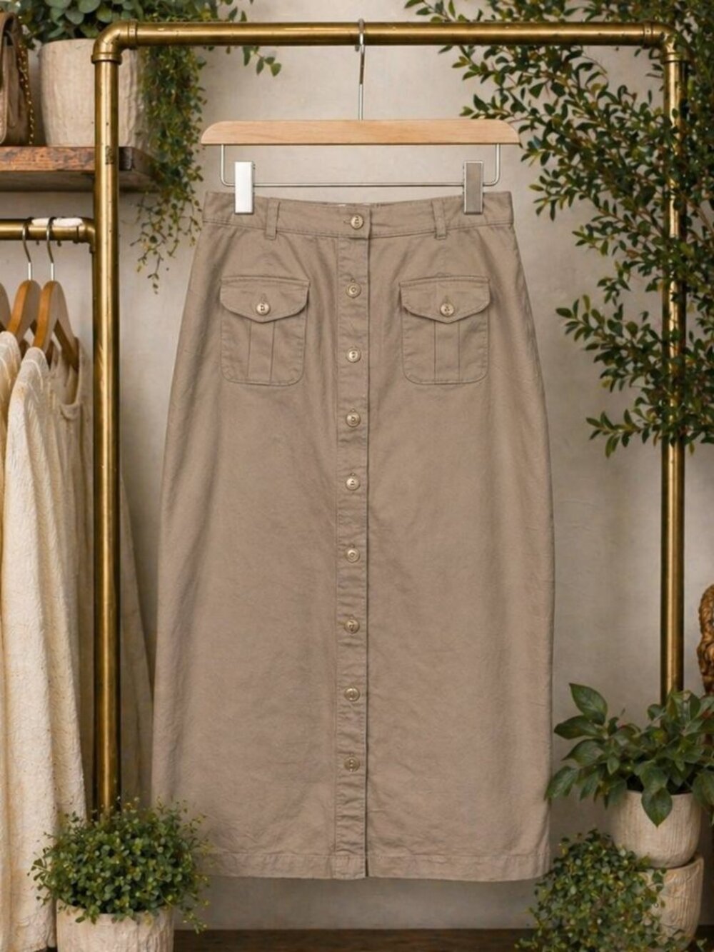 St. Johns Bay Long Khaki Button Skirt Size 12